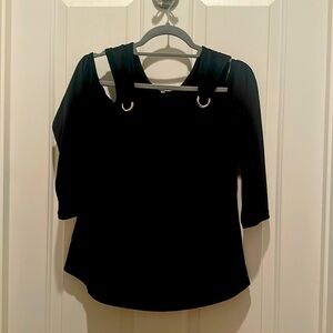 Black lightweight cold-shoulder sexy top silver hardware circles